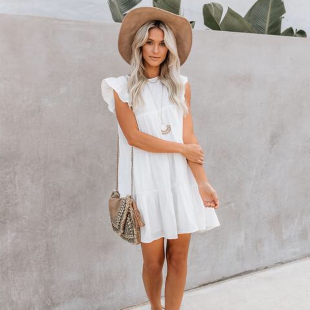 Vici East Coast Pocketed Tiered Babydoll Dress